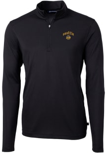 Cutter and Buck Seattle Mariners Mens Black City Connect Virtue Eco Pique Long Sleeve 1/4 Zip Pu..