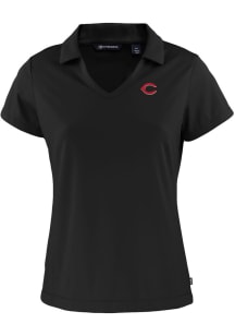 Cutter and Buck Cincinnati Reds Womens Black Daybreak V Neck Short Sleeve Polo Shirt