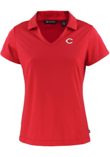 Cutter and Buck Cincinnati Reds Womens Red Daybreak V Neck Short Sleeve Polo Shirt