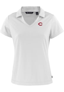 Cutter and Buck Cincinnati Reds Womens White Daybreak V Neck Short Sleeve Polo Shirt