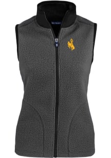 Cutter and Buck Wyoming Cowboys Womens Grey Cascade Sherpa Vest