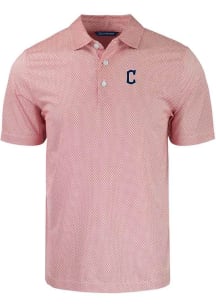 Cutter and Buck Cleveland Guardians Mens White Pike Symmetry Short Sleeve Polo