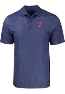Cutter and Buck Cleveland Guardians Mens Navy Blue Pike Eco Geo Print C Logo Short Sleeve Polo