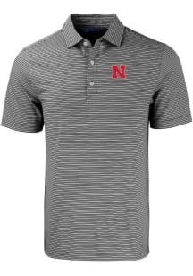 Cutter and Buck Nebraska Cornhuskers Black Forge Double Stripe Big and Tall Polo