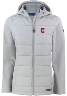 Cutter and Buck Cleveland Guardians Womens Charcoal C Logo Evoke Hood Heavy Weight Jacket