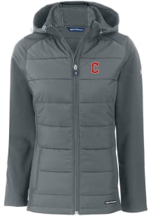 Cutter and Buck Cleveland Guardians Womens Grey C Logo Evoke Hood Heavy Weight Jacket