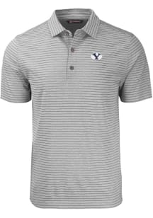 Cutter and Buck BYU Cougars Mens Grey Forge Heather Stripe Big and Tall Polos Shirt