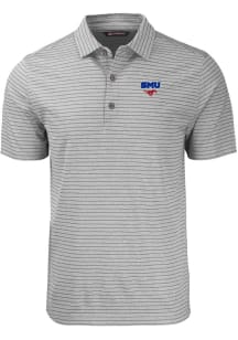 Cutter and Buck SMU Mustangs Mens Grey Forge Heather Stripe Big and Tall Polos Shirt