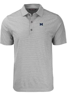 Cutter and Buck Michigan Wolverines Big and Tall Grey Forge Heather Stripe Big and Tall Golf Shi..