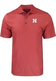 Cutter and Buck Nebraska Cornhuskers Mens Red Pike Eco Geo Print Big and Tall Polos Shirt