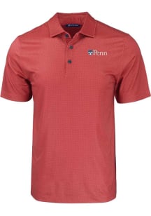 Cutter and Buck Pennsylvania Quakers Mens Red Pike Eco Geo Print Big and Tall Polos Shirt