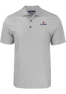 Cutter and Buck Illinois Fighting Illini Mens Grey Pike Eco Geo Print Big and Tall Polos Shirt