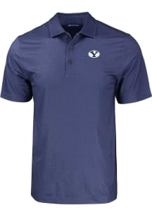 Cutter and Buck BYU Cougars Mens Navy Blue Pike Eco Geo Print Big and Tall Polos Shirt