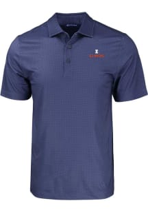 Cutter and Buck Illinois Fighting Illini Mens Navy Blue Pike Eco Geo Print Big and Tall Polos Sh..