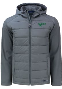 Cutter and Buck North Texas Mean Green Mens Grey Evoke Hood Big and Tall Lined Jacket