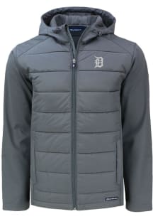 Cutter and Buck Detroit Tigers Mens Grey Evoke Hood Big and Tall Lined Jacket