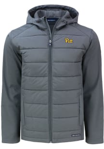 Cutter and Buck Pitt Panthers Mens Grey Evoke Hood Big and Tall Lined Jacket