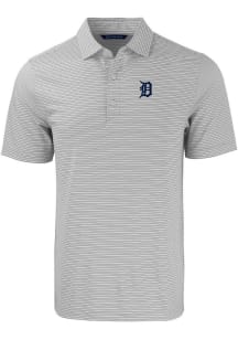 Cutter and Buck Detroit Tigers Mens Grey Forge Double Stripe Short Sleeve Polo