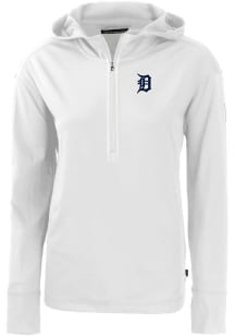 Cutter and Buck Detroit Tigers Womens White Daybreak Hood 1/4 Zip Pullover
