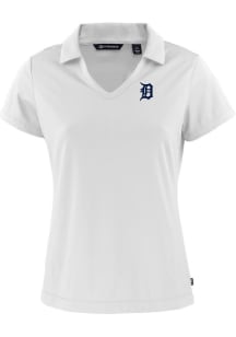 Cutter and Buck Detroit Tigers Womens White Daybreak V Neck Short Sleeve Polo Shirt