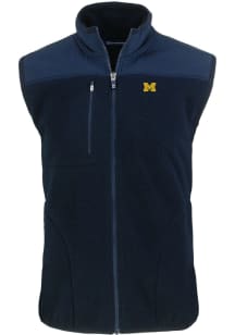 Cutter and Buck Michigan Wolverines Big and Tall Navy Blue Cascade Sherpa Mens Vest