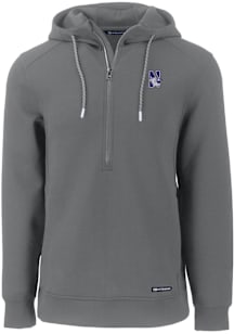 Mens Northwestern Wildcats Grey Cutter and Buck Roam Hooded Sweatshirt