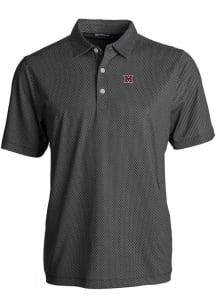 Cutter and Buck Miami RedHawks Mens Black Pike Symmetry Short Sleeve Polo