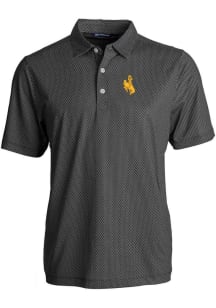 Cutter and Buck Wyoming Cowboys Mens Black Pike Symmetry Short Sleeve Polo
