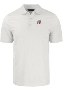 Cutter and Buck Utah Utes Mens White Pike Symmetry Short Sleeve Polo