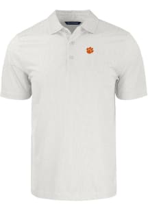 Cutter and Buck Clemson Tigers Mens White Pike Symmetry Short Sleeve Polo