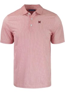 Cutter and Buck Miami RedHawks Mens Red Pike Symmetry Short Sleeve Polo
