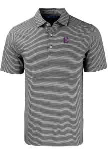 Cutter and Buck Holy Cross Crusaders Mens Black Forge Double Stripe Short Sleeve Polo