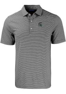 Cutter and Buck Michigan State Spartans Mens Black Forge Double Stripe Short Sleeve Polo