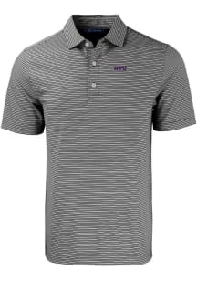 Cutter and Buck NYU Violets Mens Black Forge Double Stripe Short Sleeve Polo