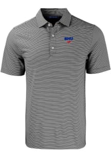 Cutter and Buck SMU Mustangs Mens Black Forge Double Stripe Short Sleeve Polo