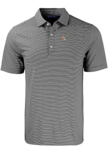 Cutter and Buck Miami Hurricanes Mens Black Forge Double Stripe Short Sleeve Polo