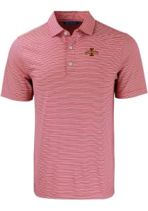 Cutter and Buck Iowa State Cyclones Mens Red Forge Double Stripe Short Sleeve Polo