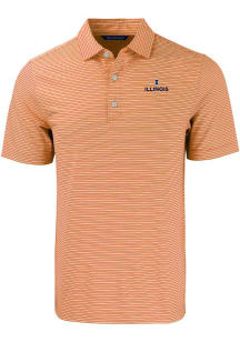 Cutter and Buck Illinois Fighting Illini Mens Orange Forge Double Stripe Short Sleeve Polo