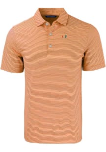 Cutter and Buck Miami Hurricanes Mens Orange Forge Double Stripe Short Sleeve Polo