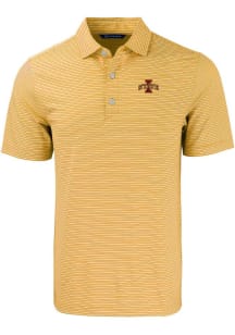 Cutter and Buck Iowa State Cyclones Mens Gold Forge Double Stripe Short Sleeve Polo