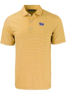 Cutter and Buck Pitt Panthers Mens Gold Forge Double Stripe Short Sleeve Polo
