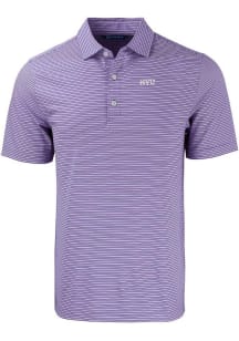Cutter and Buck NYU Violets Mens Purple Forge Double Stripe Short Sleeve Polo