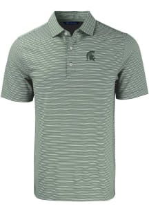 Cutter and Buck Michigan State Spartans Mens Green Forge Double Stripe Short Sleeve Polo