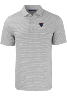 Cutter and Buck DePaul Blue Demons Mens Grey Forge Double Stripe Short Sleeve Polo