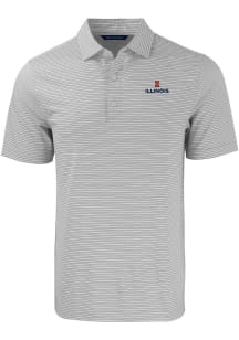 Cutter and Buck Illinois Fighting Illini Mens Grey Forge Double Stripe Short Sleeve Polo