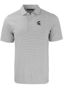 Cutter and Buck Michigan State Spartans Mens Grey Forge Double Stripe Short Sleeve Polo