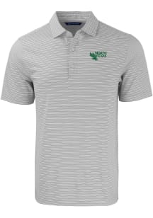 Cutter and Buck North Texas Mean Green Mens Grey Forge Double Stripe Short Sleeve Polo