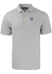 Cutter and Buck Northwestern Wildcats Mens Grey Forge Double Stripe Short Sleeve Polo