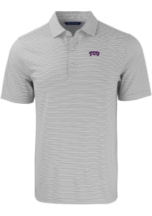 Cutter and Buck TCU Horned Frogs Mens Grey Forge Double Stripe Short Sleeve Polo
