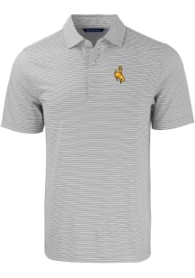 Cutter and Buck Wyoming Cowboys Mens Grey Forge Double Stripe Short Sleeve Polo